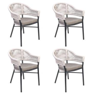 Imagem de Kit 4 Cadeiras Área Externa de Alumínio Bear com Corda Naútica Grafite/Amêndoa G56 - Gran Belo