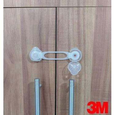 Imagem de 10 Travas Gaveta Armário Segurança Bebê Adesivo 3M - Transparente - Ra