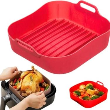 Imagem de Forma de silicone para airfryer forno quadrada com alça reutilizável para fritadeira elétrica Cores Sortidas