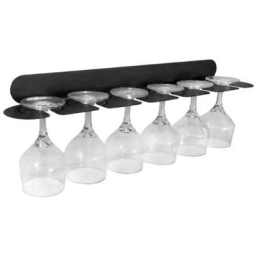 Imagem de Suporte Porta 6 Taças De Vinho Prateleira Parede Adega Vinho Bar Preto