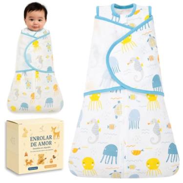 Imagem de Swaddle Dream – Charutinho, Saco de Dormir Ajustável e Cueiro, Melhora o Sono e Acalma o Reflexo do Susto – Essencial para Recém-nascidos (0 a 3 meses) - Fundo do Mar P