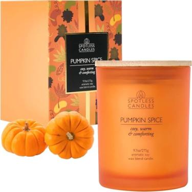 Imagem de Vela Pumpkin Spice - 275 g Vela de abóbora em frasco de vidro fosco laranja com tampa de madeira e pavio de madeira rachado em caixa de presente luxuosa - aconchegante, quente e confortável