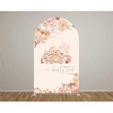 Imagem de AOSTO Capa de fundo de arco de festa de aniversário para chá de bebê, 0,9 x 2 m, capa de tecido elástico de urso bebê dupla face GX-1759