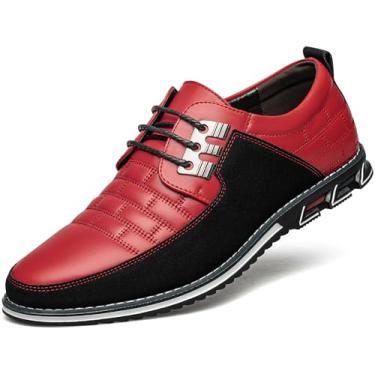 Imagem de Sapato social masculino de couro premium, confortável, casual, Oxford, moderno, mocassim macio, para escritório, trabalho, caminhada, dirigir, Vermelho, 40