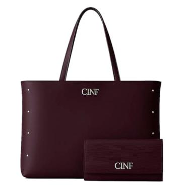 Imagem de CINF, Kit Bolsa Feminina Sacola Grande De Ombro E Carteira (Bordô)
