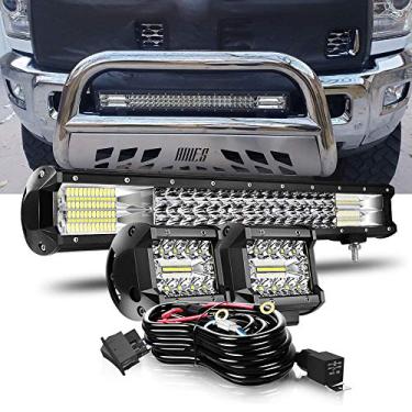 Imagem de Barra de luz LED de 20 polegadas com fileira tripla de 288 W + kit de cápsulas de faróis de neblina de 10 cm + fiação para dirigir farol de neblina para UTV ATV Tractor Wrangler