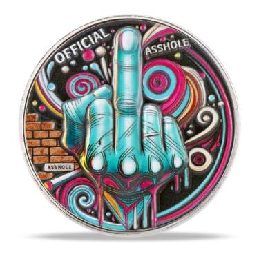 Imagem de Moeda Certified Official Asshole Challenge – Graffiti Middle Finger Challenge Token – Bold Gag Gift for Friends & Coworkers – Funny Collection, for Men & Women