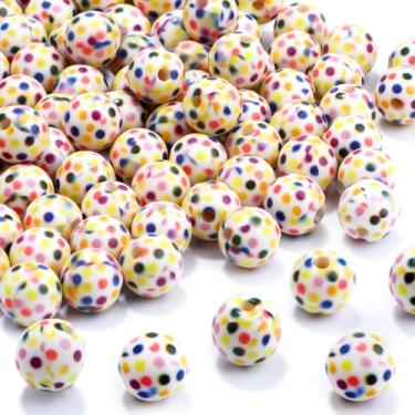 Imagem de 100 peças de contas de resina de 10 mm a granel para kit de fabricação de pulseiras, bolinhas coloridas impressas redondas soltas para joias, brincos, colar, anéis, arte, artesanato, projetos DIY