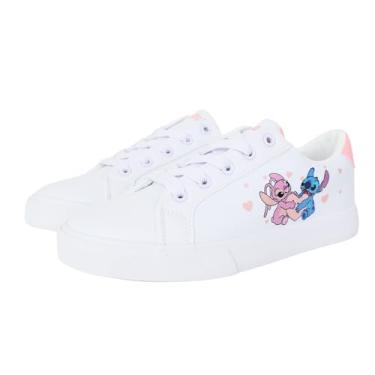 Imagem de Stitch and Angel Tênis feminino cano baixo com cadarço, Branco, 40