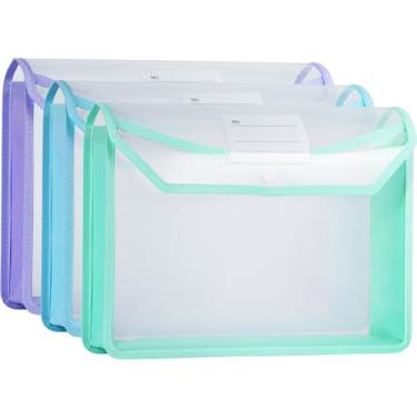 Imagem de WORPSON Pasta de arquivo expansível de plástico, envelopes transparentes, tamanho A4, pastas para documentos com fecho de pressão, sem divisórias, grande capacidade (3, cores legais)