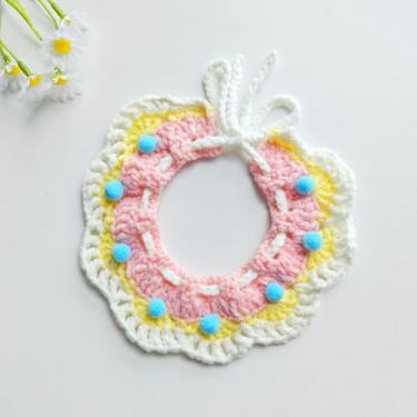 Imagem de Babador para animais de estimação, cachecol de crochê para cuidados e decoração de animais de estimação (pontos rosa)