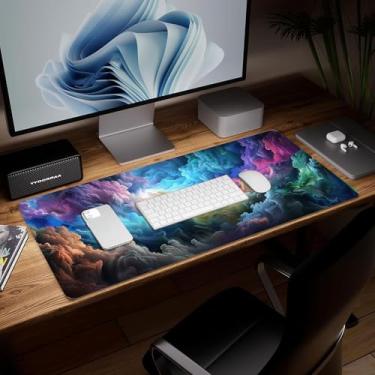 Imagem de Almofada de mesa de couro para plantas, mouse pad de arte colorida grande teclado de computador para jogos mousepad à prova d'água protetor e capa de mesa, tapete decorativo de couro PU para laptop