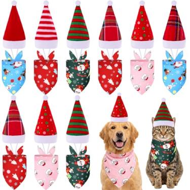 Imagem de SilTriangle 18 conjuntos de roupas de Natal para cães e gatos incluídos 9 chapéus de Papai Noel de Natal para animais de estimação 9 bandana de Natal cachecol triângulo babador para cães e gatos