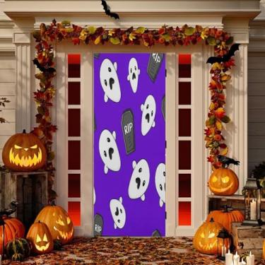 Imagem de Wassud Decoração de capa de porta Halloween Boo banner interno externo varanda decoração de casa grande porta da frente decoração de festa 81 x 189 cm