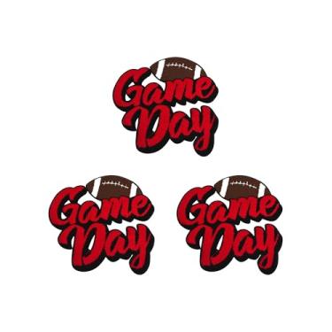 Imagem de GBTBYS Jogo Day Iron on Patches Futebol Bordado Grande Chenille Remendos Costurados em Patches para Letterman Jaqueta Moletom Moletom com Capuz Camiseta Roupas Vermelho