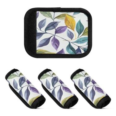 Imagem de Qilmy Pacote com 2 identificadores de bagagem de folhas coloridas para alça confortável para carrinho de bebê, mala de viagem, acessórios de viagem de avião1364