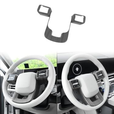 Imagem de JUIVEEL Capa de moldura de volante de carro ABS para painel de proteção de painel de volante compatível com acessórios Hyundai Santa Fe 2024 2025 (estilo grão de madeira)