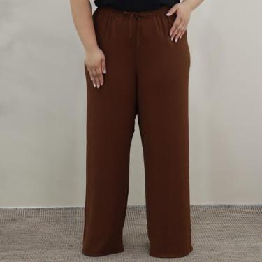 Imagem de Calça Plus Size Pantalona Feminina Soltinha Elástico Fino na Cintura C
