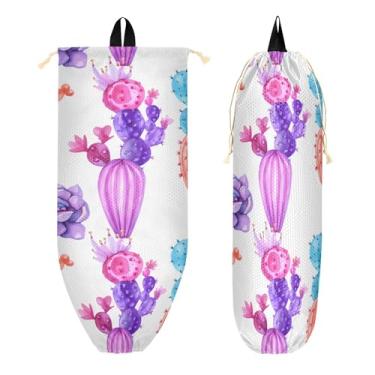 Imagem de xigua Suporte de parede para cactos em aquarela com cordão, 1 pacote, organizador de sacolas de compras reutilizáveis, decoração para bolsas, meias, roupas íntimas e gravatas