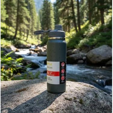 Imagem de Garrafa Térmica 800ml Aço Inox Antivazamento Isolada a Vácuo para Academia, Corrida, Esportes, Trabalho e Viagem | Mantém Bebidas Geladas ou Quentes | Resistente, Portátil, Reutilizável (Cinza)