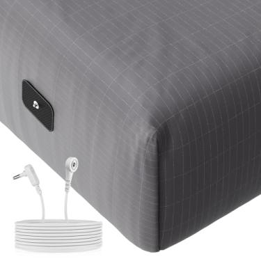 Imagem de Lençol Ajustável com Ligação à Terra Twin, 10% Fibra de Prata, Bolsa Profunda 15", 39"x75", Cinza