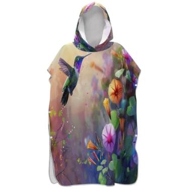 Imagem de Joisal Poncho de surf colorido pássaro voando flores para adultos roupão com capuz toalha de natação bonito leve feminino ponchos com capuz
