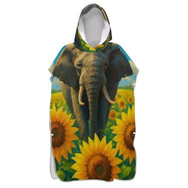 Imagem de TSENQUE Roupão de secagem rápida para adultos poncho de surfe praia banho com capuz elefante vintage girassol ponchos femininos com capuz