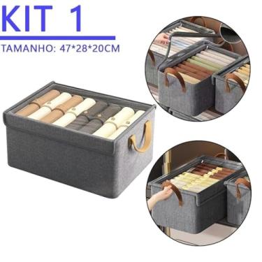 Imagem de Caixa Organizadora Dobrável de Gaveta com Tampa – Organizador de Roupas Íntimas em Malha de Nylon para Guarda-Roupa(2,com tampa)