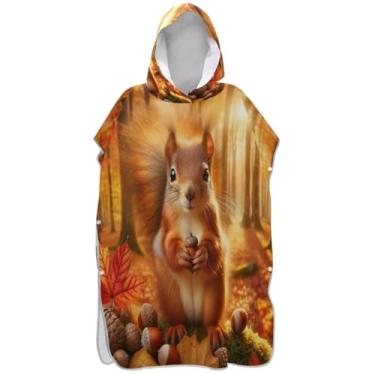 Imagem de Joisal Poncho de surf leve para adultos trocador de roupa de banho toalhas com capuz bonito esquilo outono floresta poncho masculino com capuz