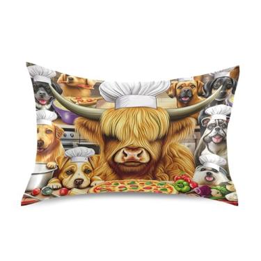 Imagem de Cute Highland Cow Animal Standard King Queen Travesseiros Slips Cetim Fronhas de Cetim Refrescante para Casa Cama Sofá King Size 101.6 cm x 50.8 cm