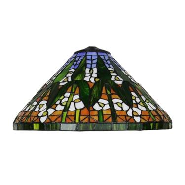 Imagem de Cúpula de abajur Tiffany de 40 cm (16 polegadas) - Substituição apenas - Estilo Mission - Cúpulas de vidro colorido vintage feitas à mão com flores e folhas verdes - Acessórios para luminári