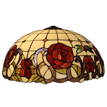 Imagem de Cúpula de Abajur Estilo Rosa, 50 cm (20 polegadas), Grande, em Vitral, Elegante, 1 Peça, Acessórios para Abajur Tiffany, para Luminária de Mesa, Luminária de Chão, Luminária Pendente, Vermel