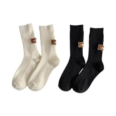 Imagem de Meias Femininas Acolchoadas Quentes De Cano Médio Para Outono Inverno,