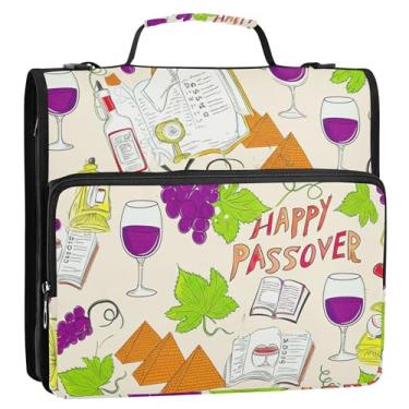 Imagem de Fichários personalizados de 3,8 cm com 3 anéis, resistente, roxo, vinho, Páscoa, zíper, portfólio, comporta 500 folhas com alça bolsa escolar