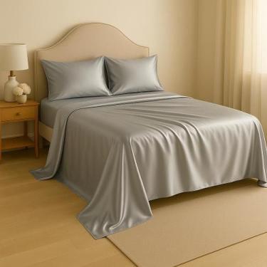 Imagem de Jogo de Cama Cetim Casal King 4 peças Toque de Seda Com Alto Brilho - 