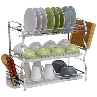 Imagem de Escorredor de pratos galvanizado para cozinha, três camadas, escorredor de pratos, suporte de pratos, pauzinhos, acessórios de cozinha, organizador de balcão DAKSL
