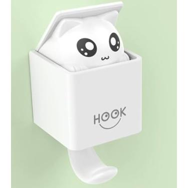 Imagem de Ganchos de gato para parede, adesivos criativos fofos para decoração de pendurar na parede, chave, cachecol, chapéu, toalha, bolsa, branco