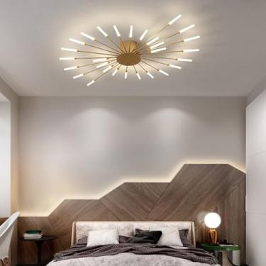 Imagem de Lustre de teto LED moderno, dimerizável, com 42 lâmpadas, cúpula de acrílico, ideal para sala de jantar, quarto e sala de estar. Temperatura de cor: 3000-6000K. Efeito fogos de artifício (do