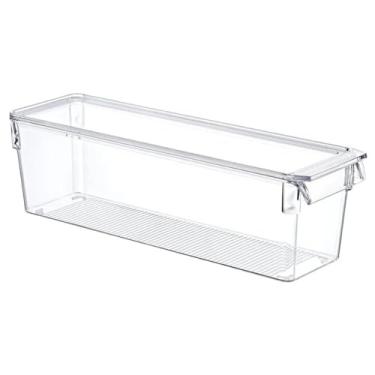 Imagem de Organizador de Geladeira Multiuso Alto com Tampa Tamanho P 36x10x10cm – Mood, Transparente, Empilhável e Resistente