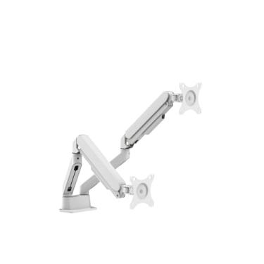 Imagem de Suporte para monitor braço pneumático braço duplo base de elevação giratória para computador (branco)