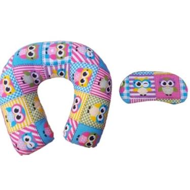 Imagem de Almofada de Pescoço para Viagem com Máscara – Travesseiro Apoio Cervical Confortável em Algodão(coruja)