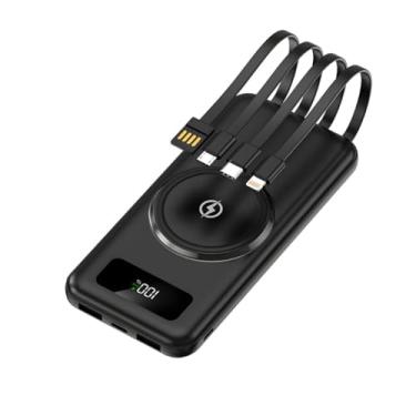 Imagem de ANJ.GG Power Bank com 4 Cabos Embutidos, USB Type C, para Smartphone, Preto, 10000mAh, Carregamento Rápido e Sem Fio, Display Digital, Bateria
