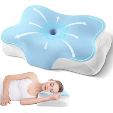 Imagem de Travesseiro de pescoço cervical, travesseiro ergonômico para suporte de pescoço, travesseiros de espuma viscoelástica refrescantes para dormir, travesseiros de cama ortopédicos de contorno para dormir
