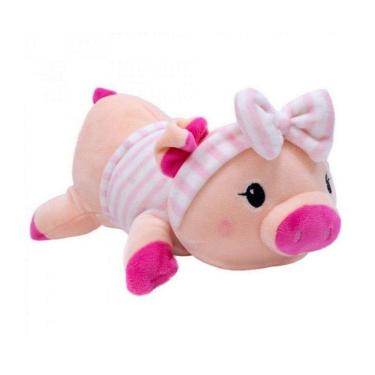 Imagem de Porquinho De Pelúcia Com Laço E Roupa Listrada 27Cm
