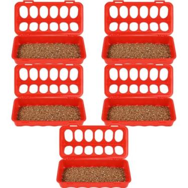 Imagem de Jwthee Alimentador de aves, 5 peças de alimentador de frango com tampa flip top de plástico, 12 furos, antiderramamento, alimentador de codorna de pato, sem desperdício de pássaros, caixa de