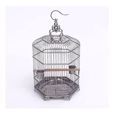 Imagem de Gaiolas de aço inoxidável gaiola de pássaro hexagonal de metal gaiola de viagem portátil leve para animais de estimação gaiola de viagem 23,4 x 43,9 x 35,5 cm