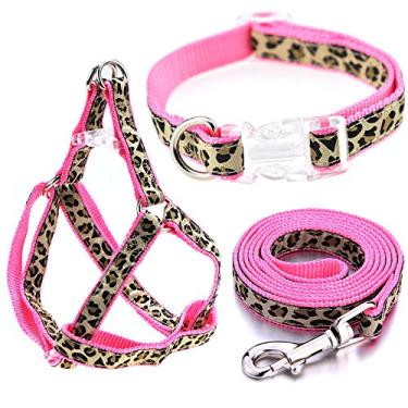 Imagem de Coleira para cachorro Mile High Life, arreio e correia | Design de leopardo rosa | Pequeno | Acessório perfeito para caminhar com seu cão
