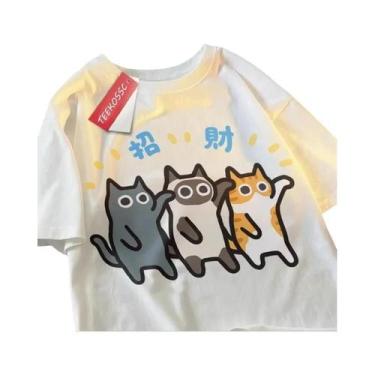 Imagem de Camiseta De Algodão De Verão Com Estampa De Gato Laranja Siamês, Manga
