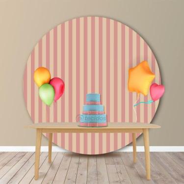 Imagem de Painel Redondo em Jacquard Rosa Envelhecido e Dourado Listrado - Jacqu