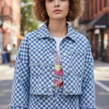 Imagem de Jaqueta Feminina Cropped Jeans Quadriculado Enfim-Feminino